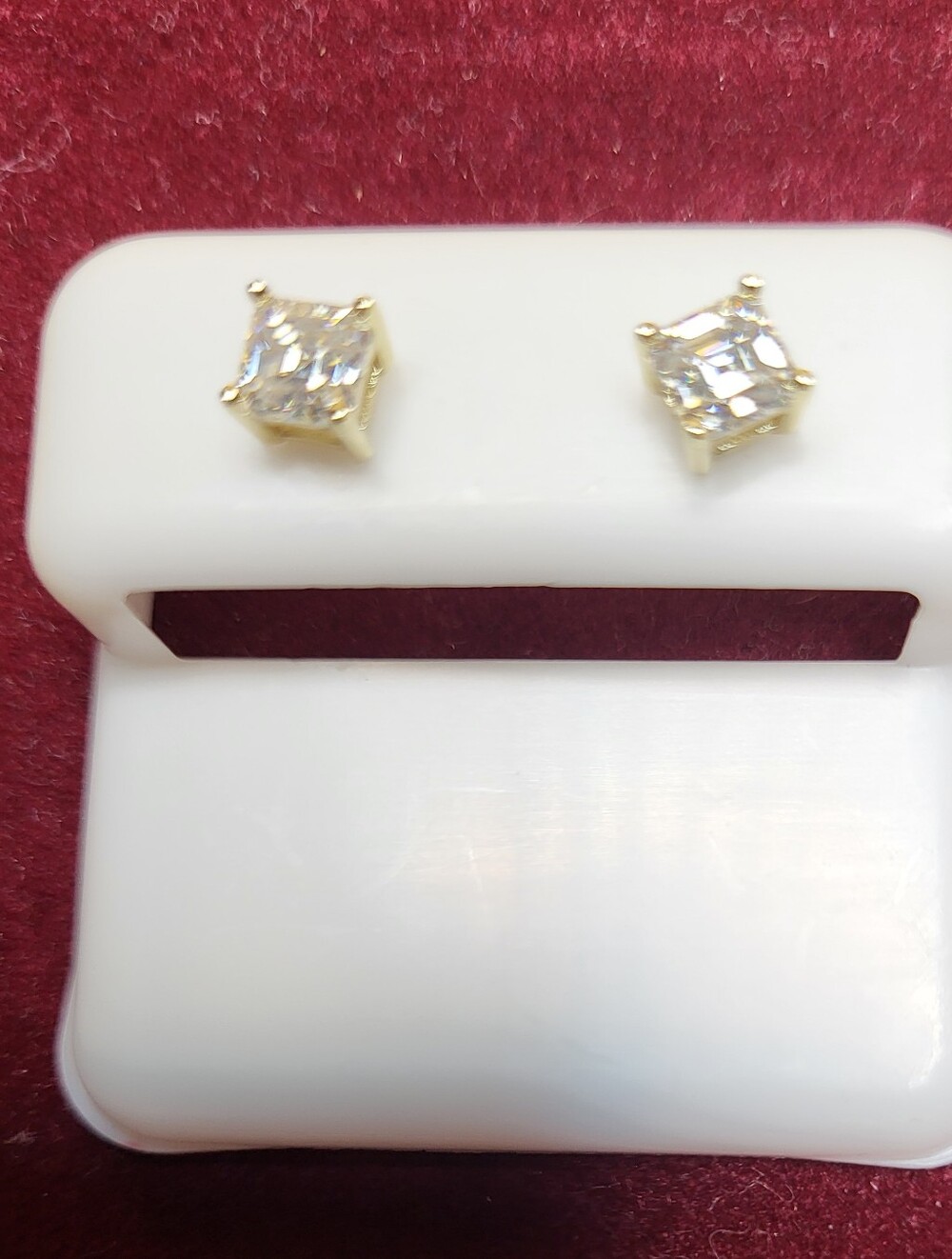 Classic Square-Cut Moissanite Stud Earrings in 14K Gold Plate Over 925 Sterling